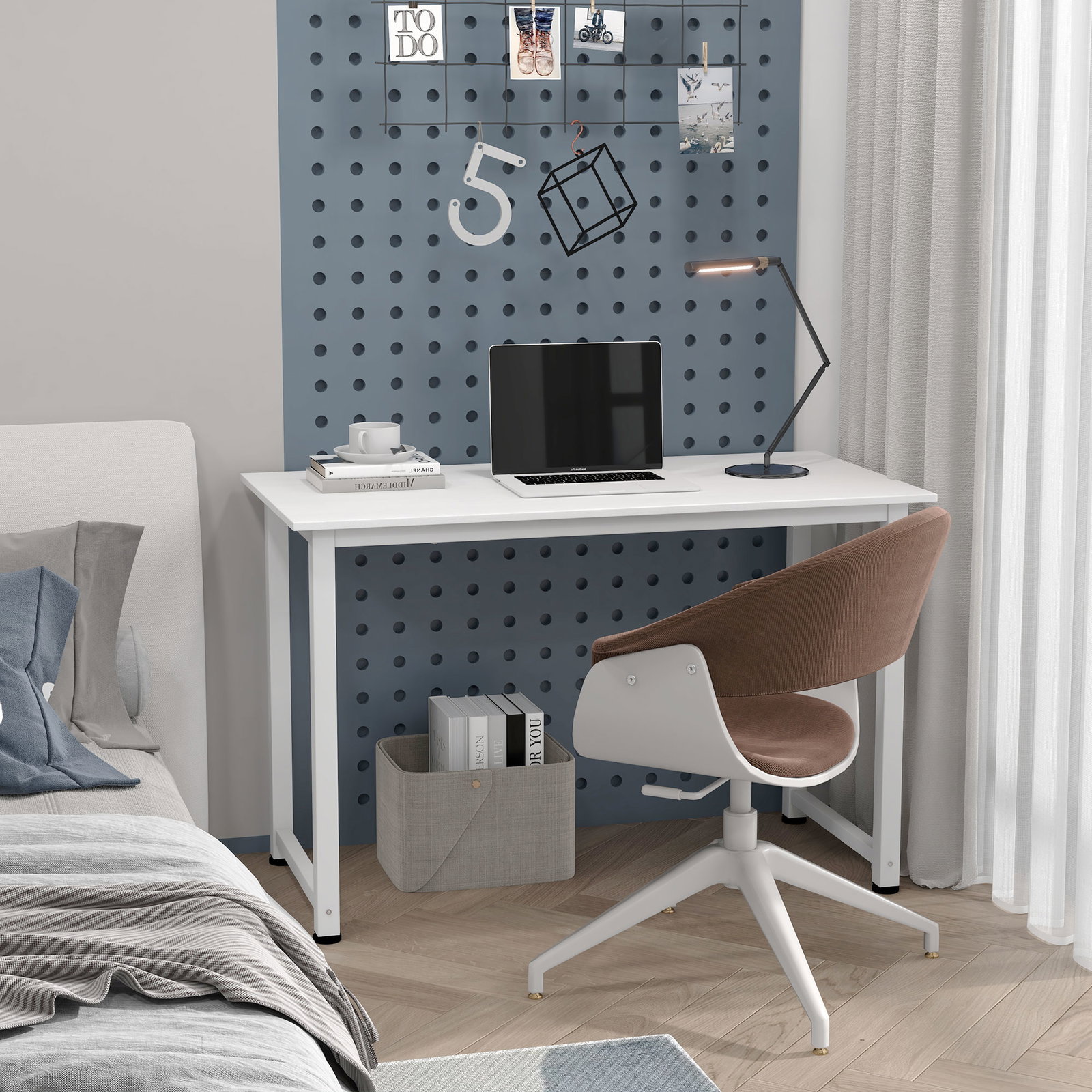 Secretária moderna mesa de estudo com estrutura de aço e pés ajustáveis mesa de computador 120x60x76 cm branco