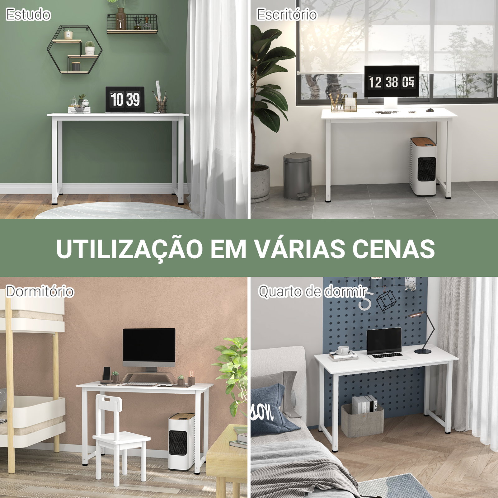 Secretária moderna mesa de estudo com estrutura de aço e pés ajustáveis mesa de computador 120x60x76 cm branco