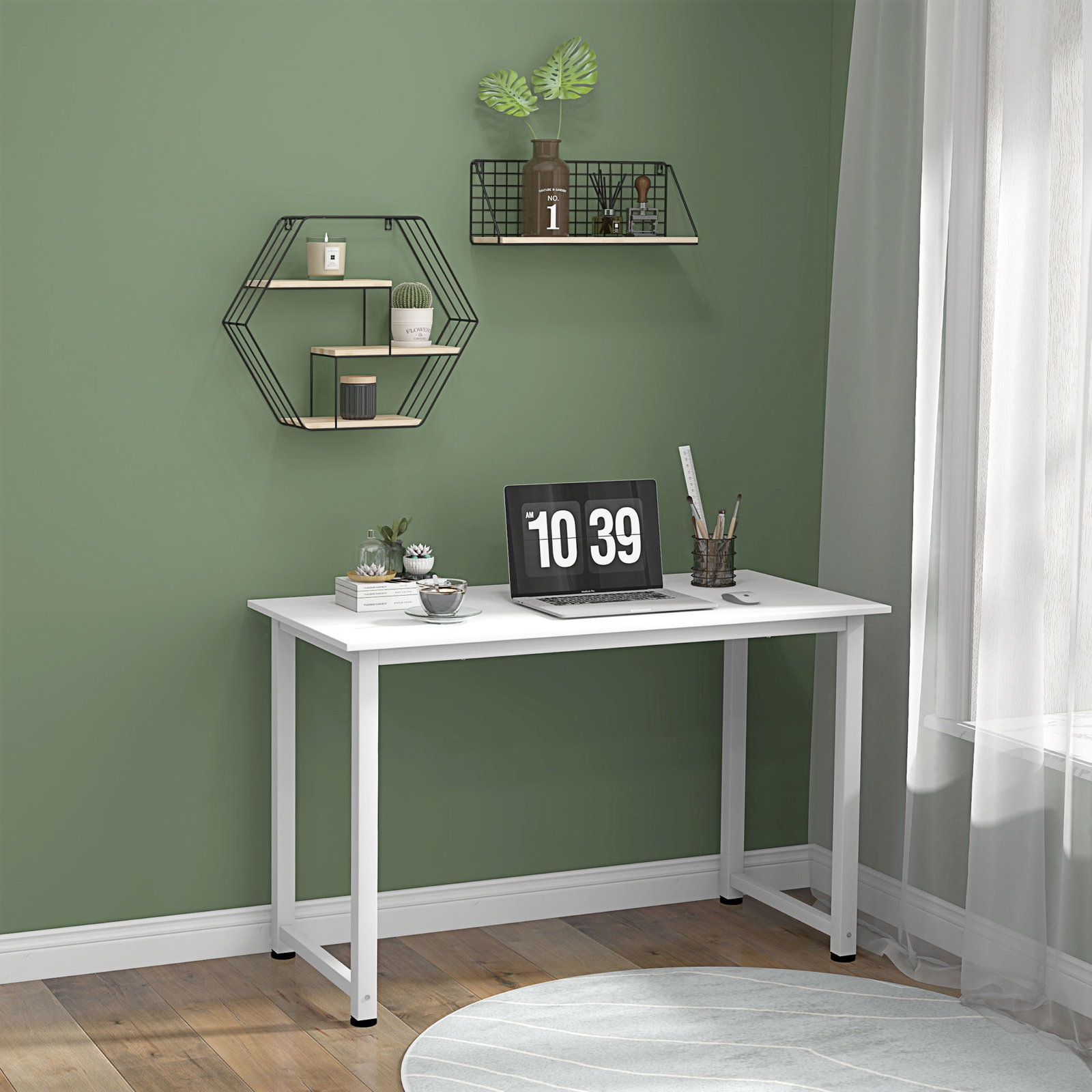 Secretária moderna mesa de estudo com estrutura de aço e pés ajustáveis mesa de computador 120x60x76 cm branco