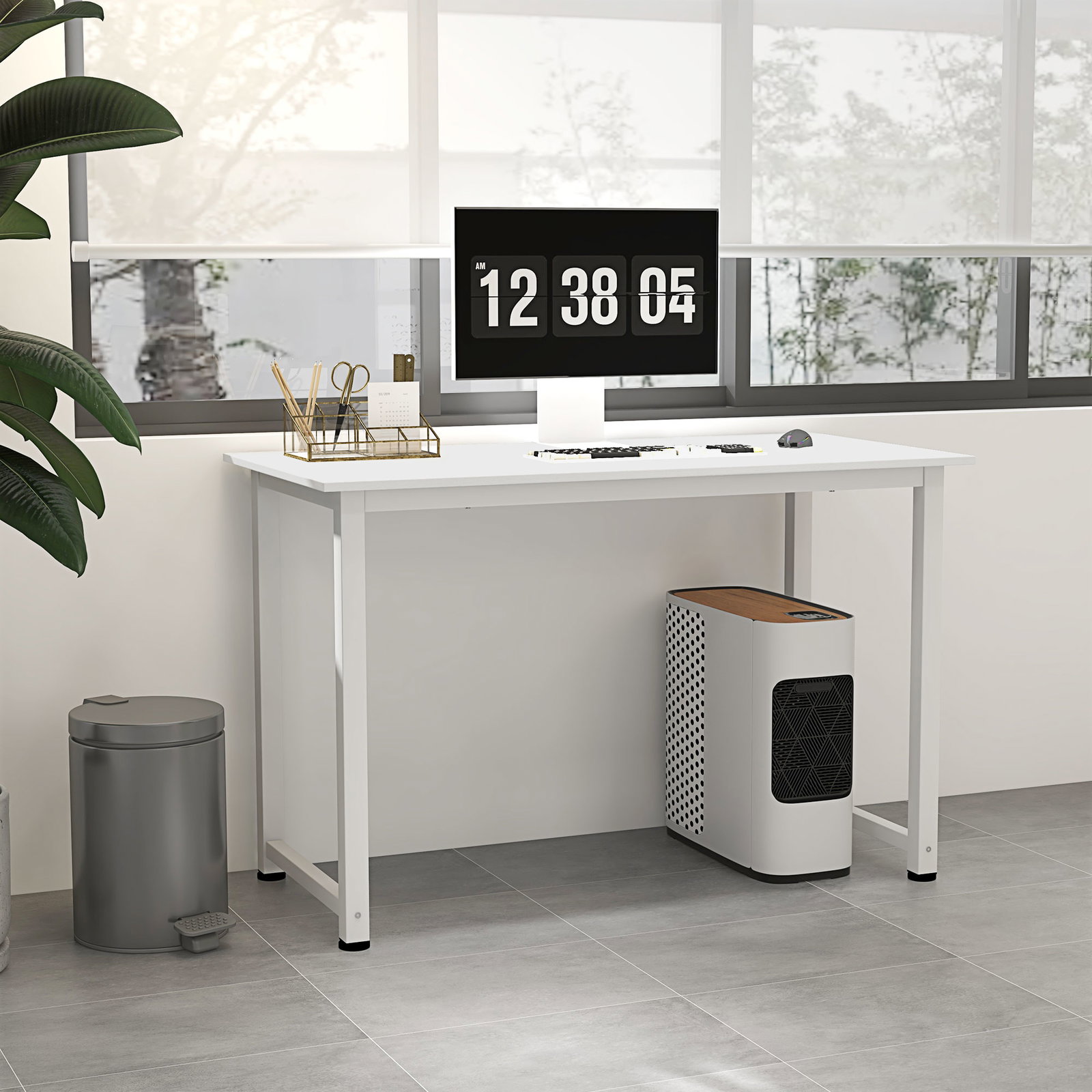 Secretária moderna mesa de estudo com estrutura de aço e pés ajustáveis mesa de computador 120x60x76 cm branco
