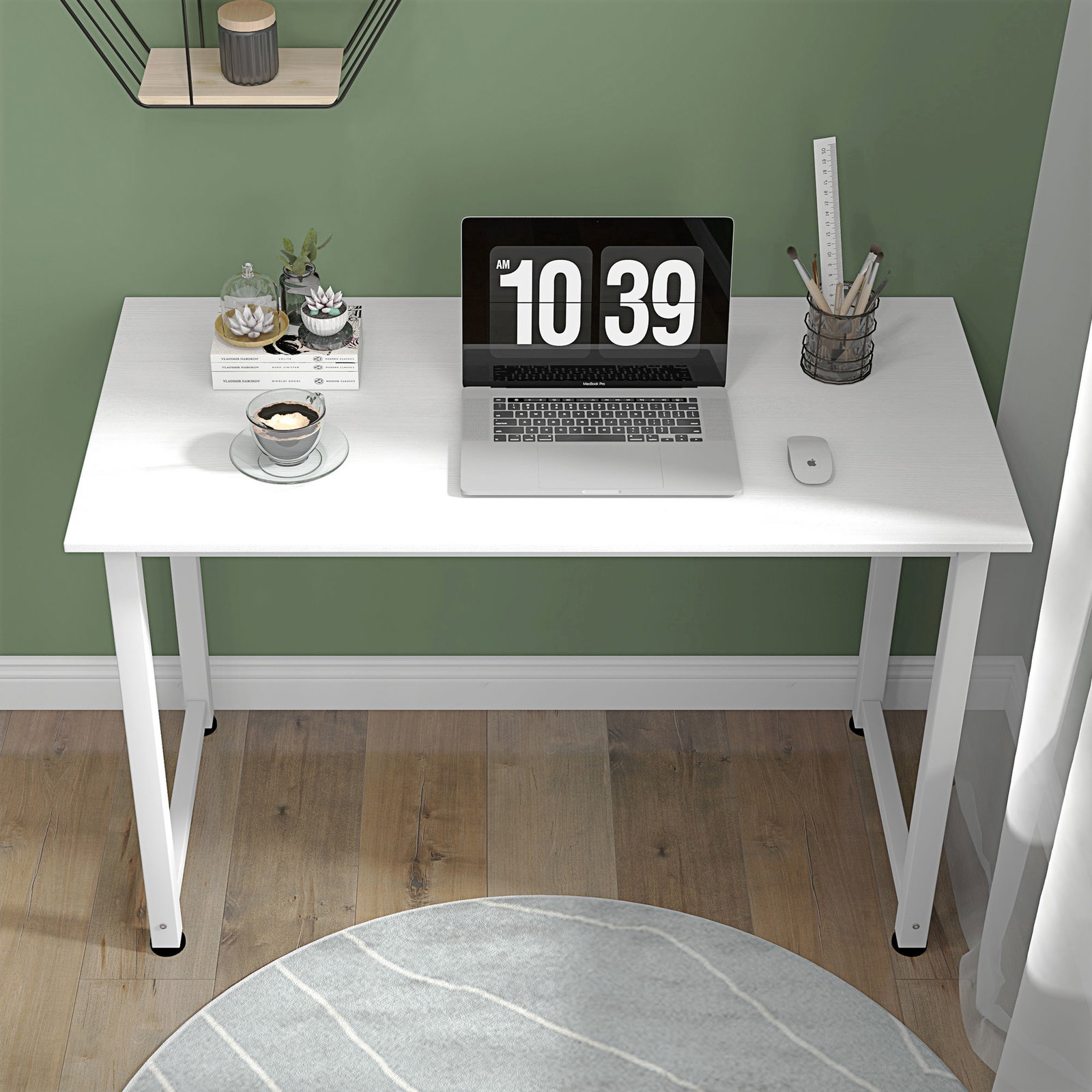 Secretária moderna mesa de estudo com estrutura de aço e pés ajustáveis mesa de computador 120x60x76 cm branco