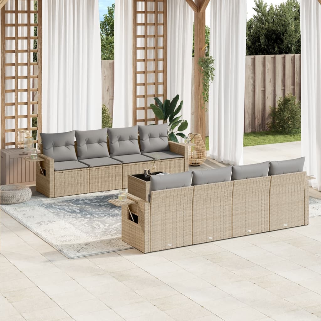 9 Pcs conjunto de sofás p/ jardim com almofadões vime PE bege