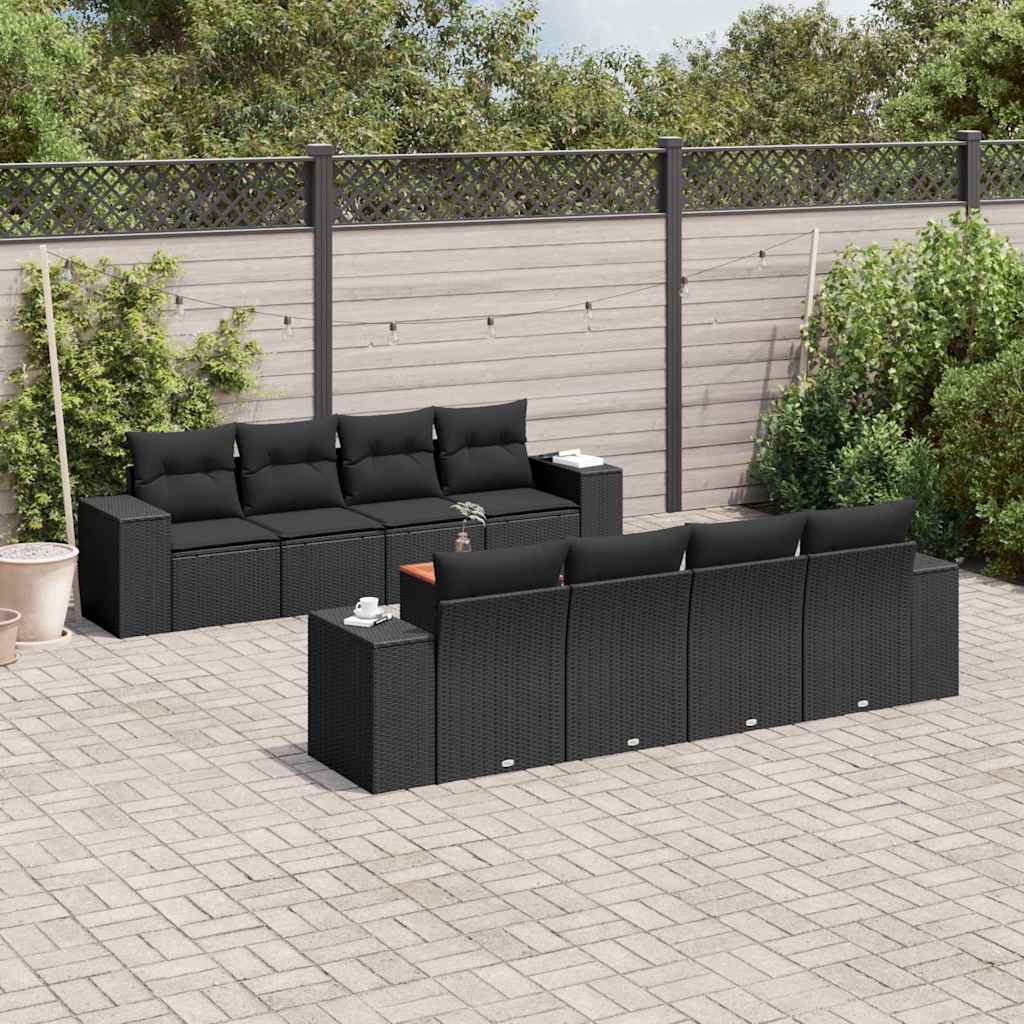 9 Pcs conjunto de sofás p/ jardim c/ almofadões vime PE preto