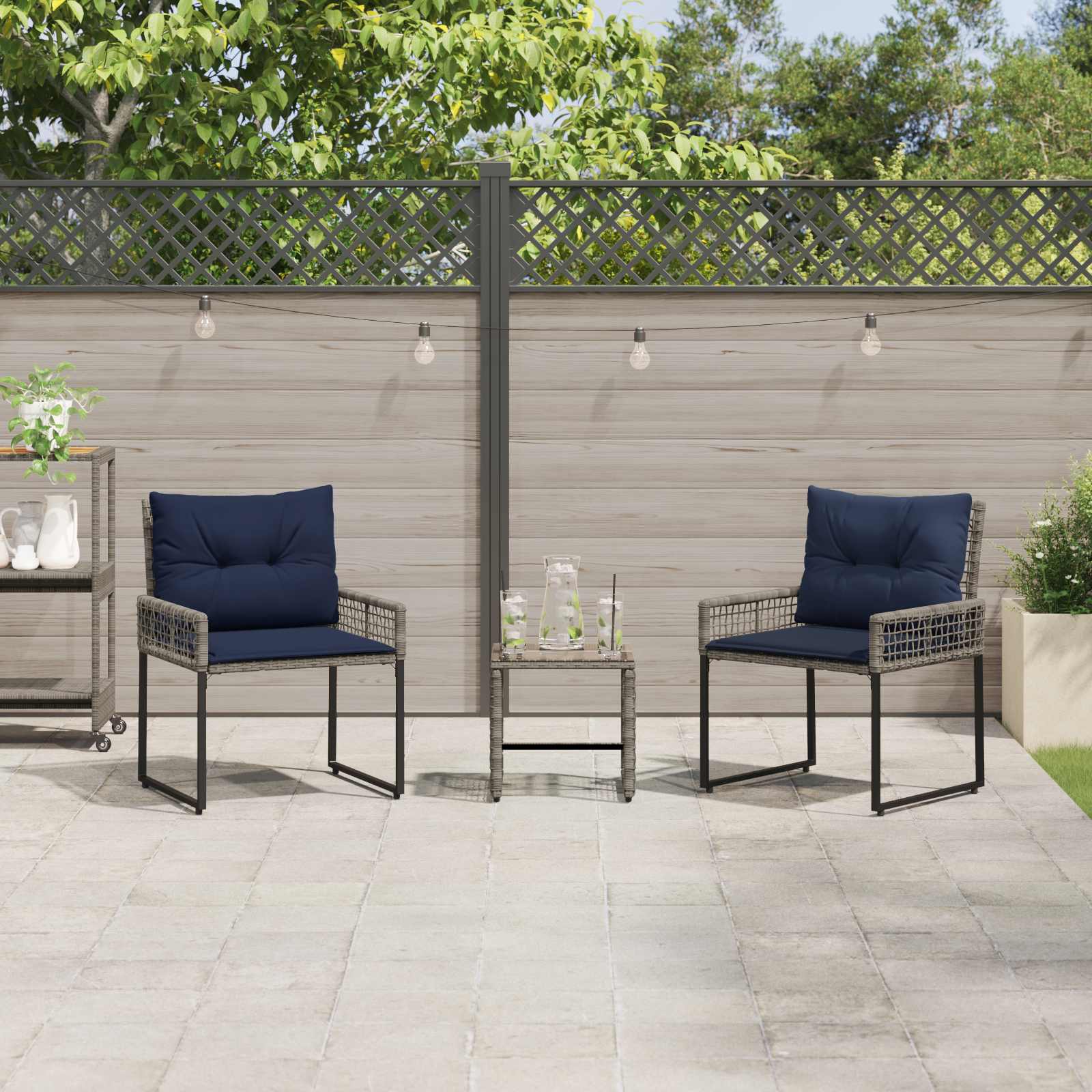Conjunto de móveis para exterior 3 unid. cinza e azul marinho