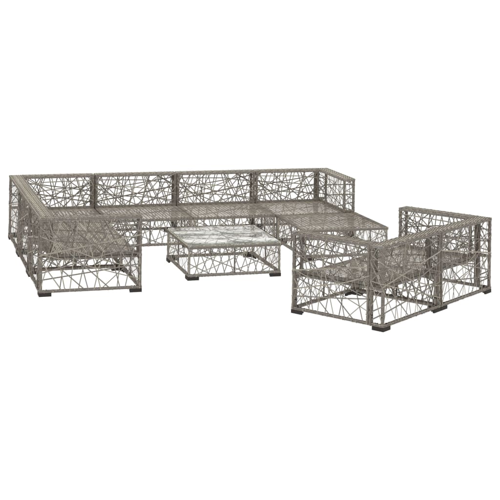 10 Pcs conjunto lounge de jardim c/ almofadões vime PE cinzento
