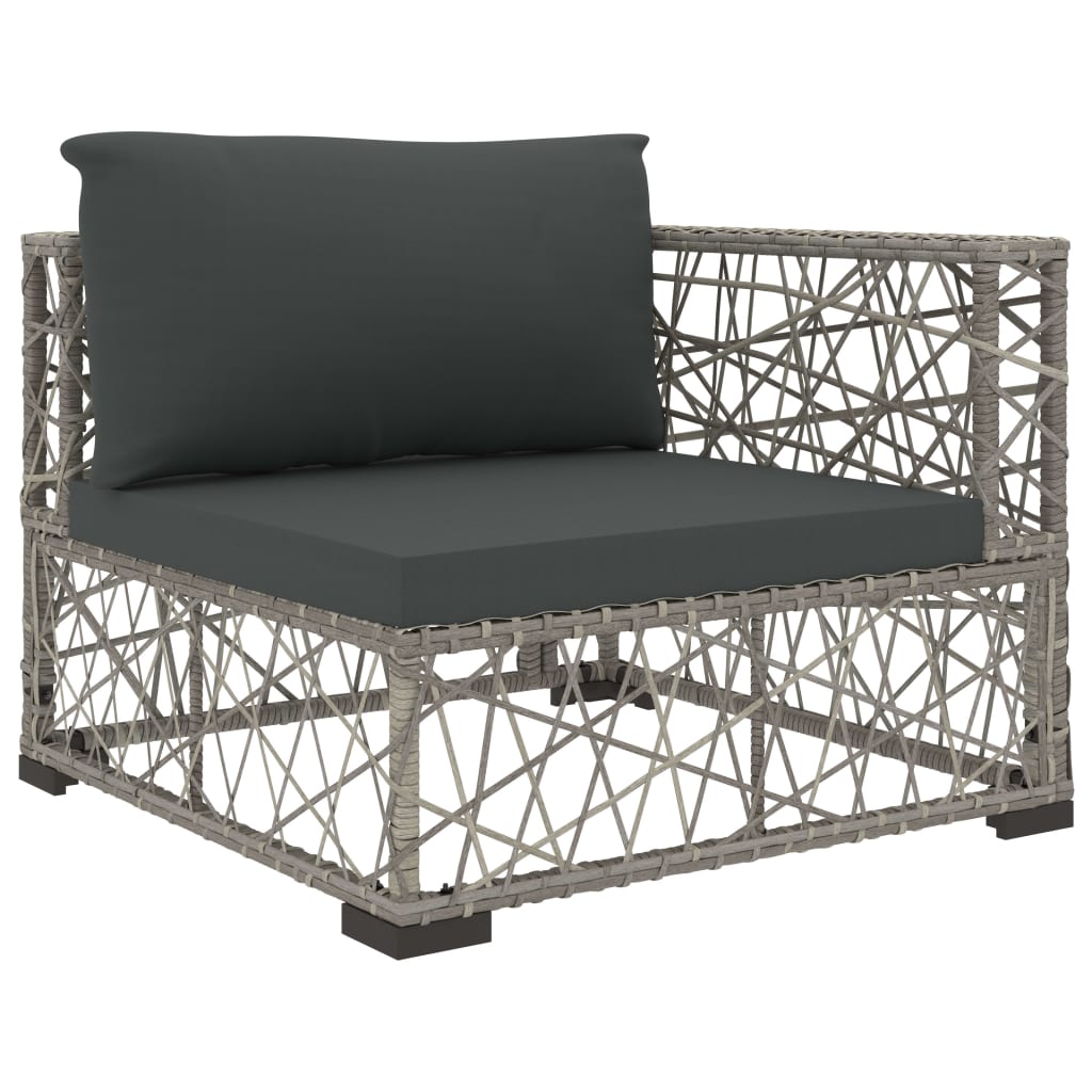 10 Pcs conjunto lounge de jardim c/ almofadões vime PE cinzento