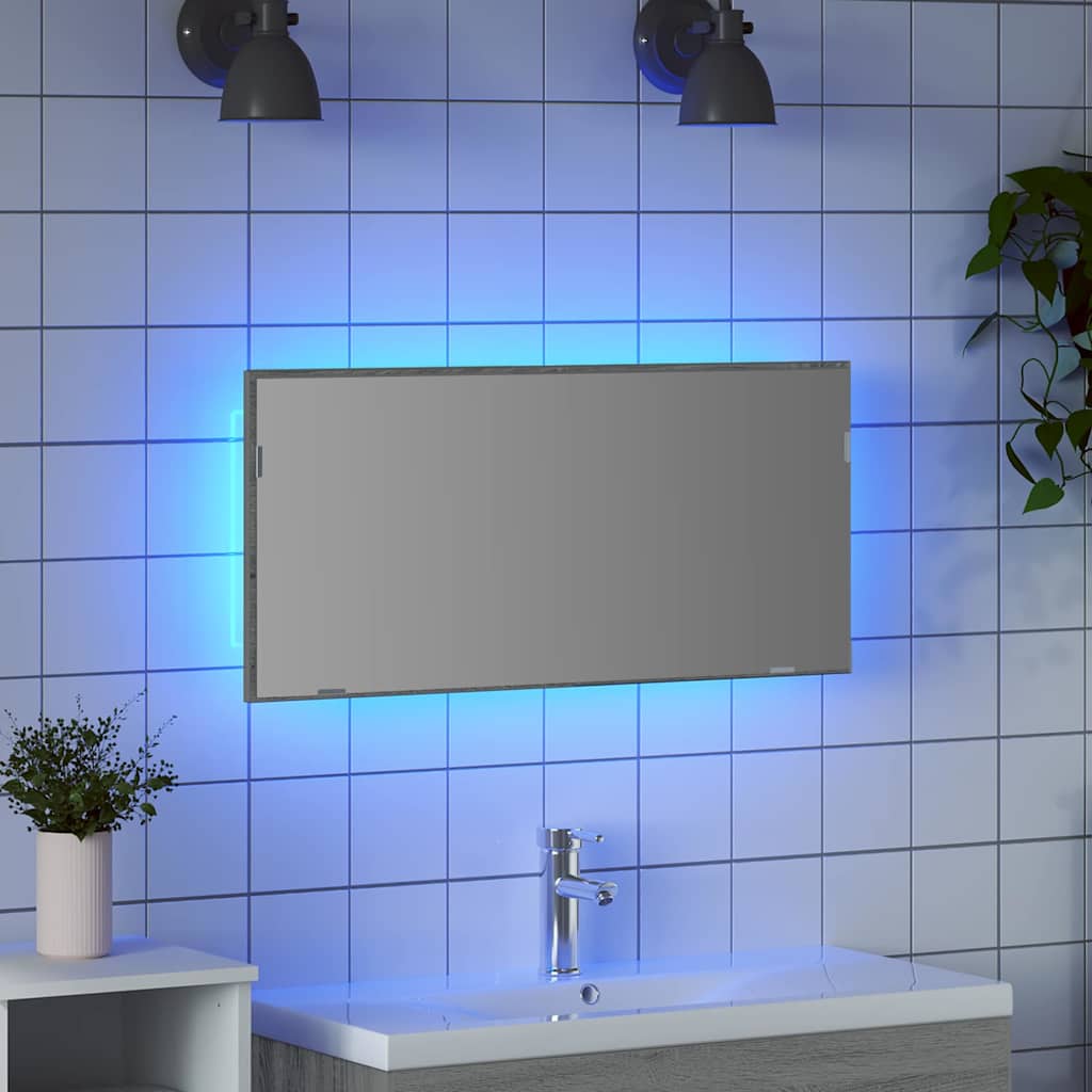 Espelho cinza alto sonoma 80 x 37 cm vidro e madeira engenharia