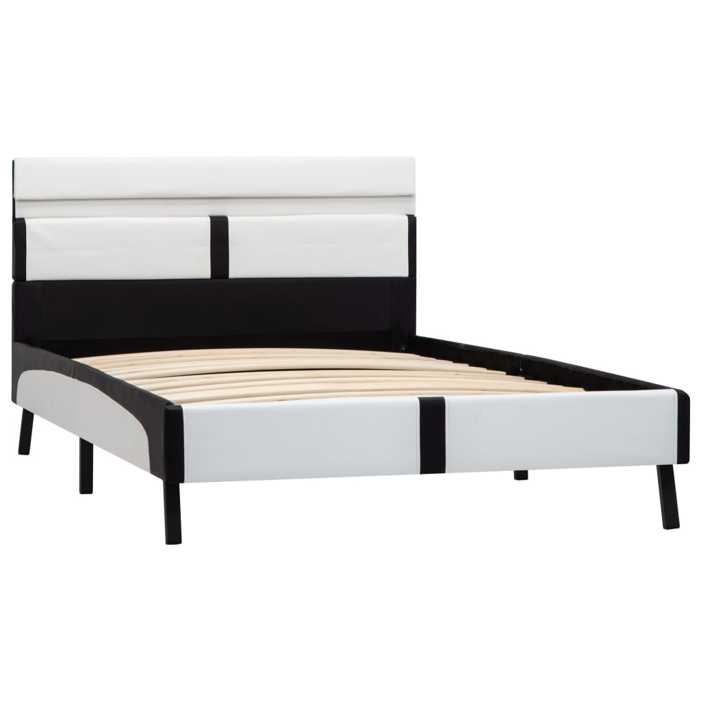 Estrutura cama c/ LED 90x200 cm couro artificial branco e preto