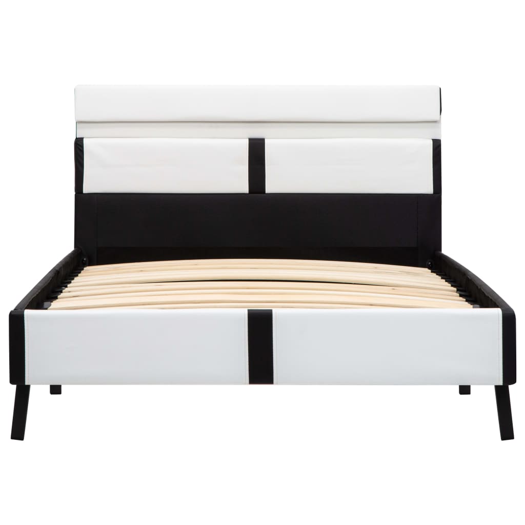 Estrutura cama c/ LED 90x200 cm couro artificial branco e preto
