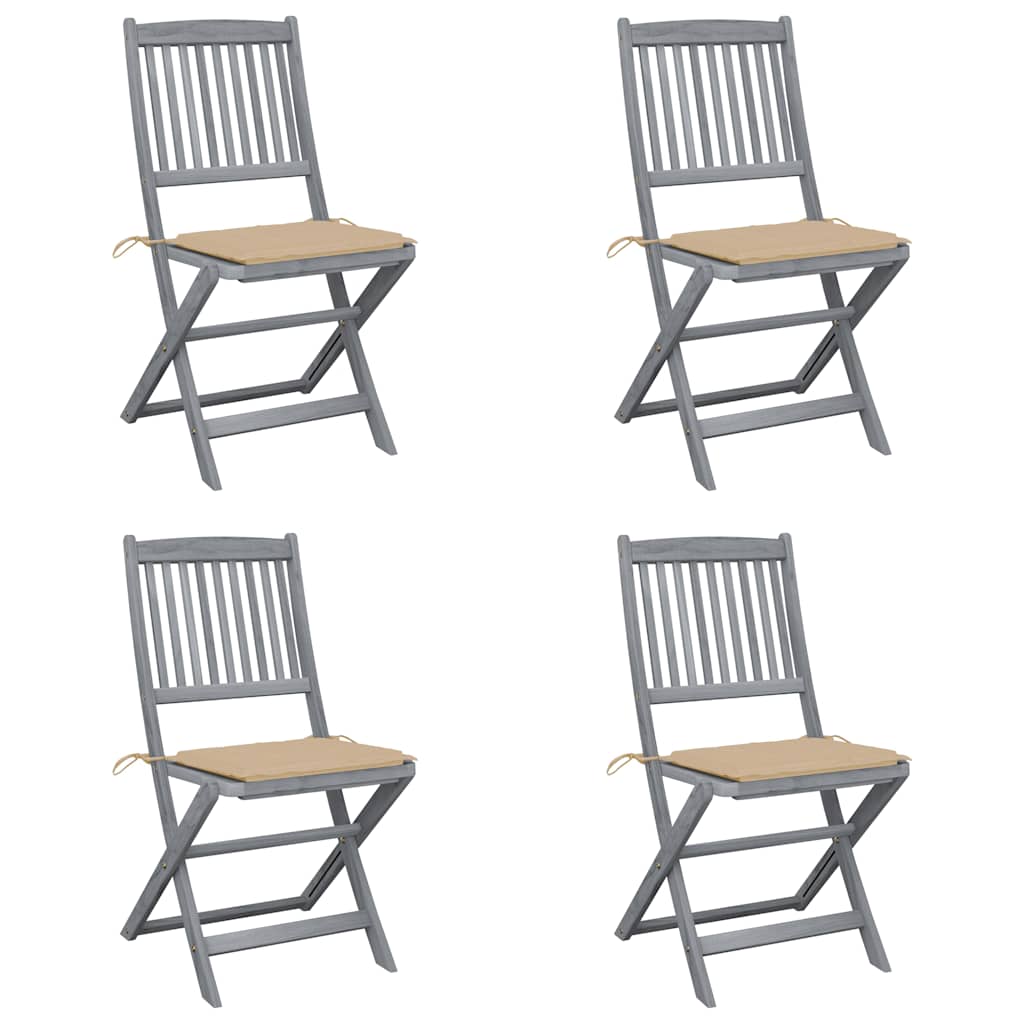 Cadeiras exterior dobráveis c/ almofadões 4 pcs acácia maciça