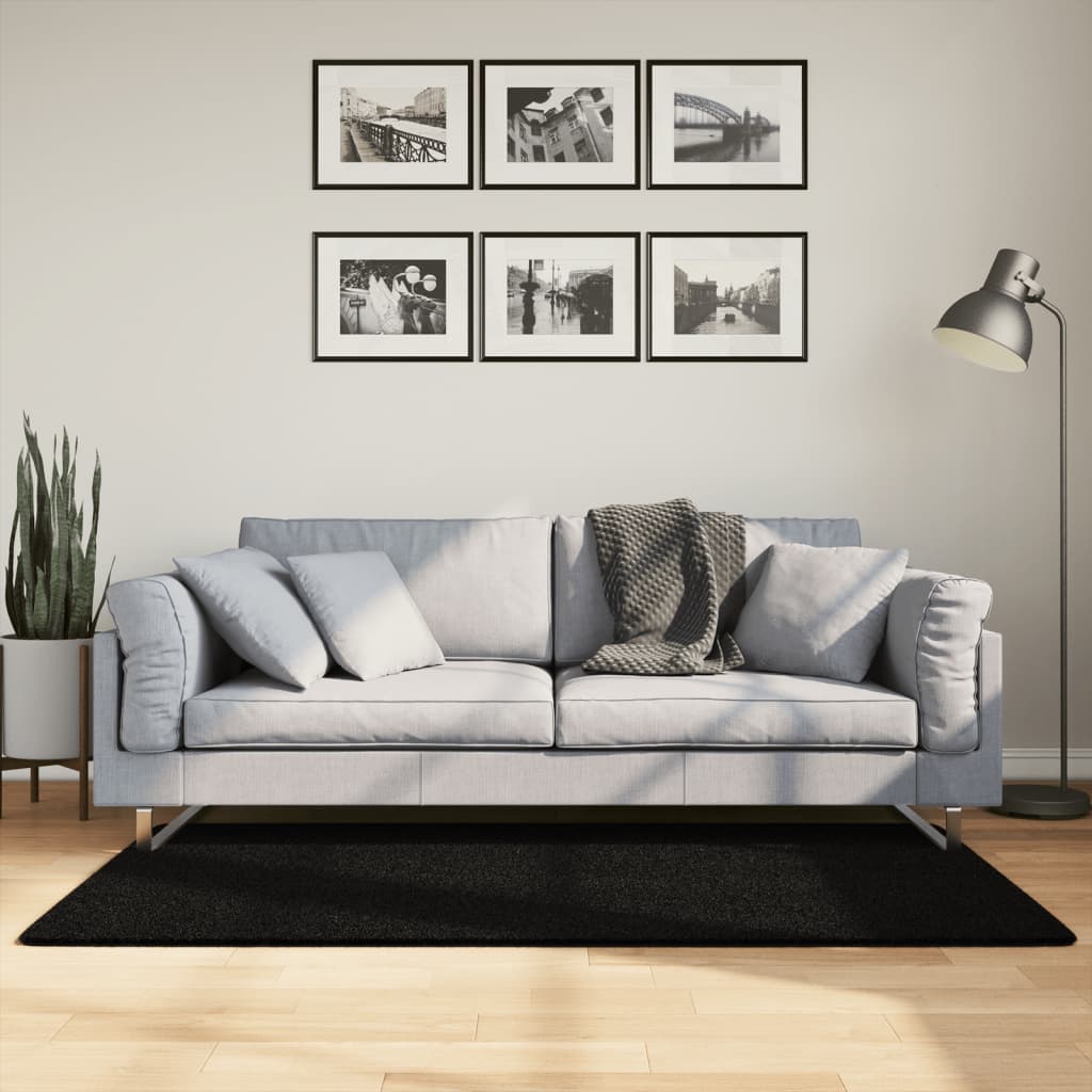 Tapete pelo curto macio e lavável huarte 80x150 cm preto