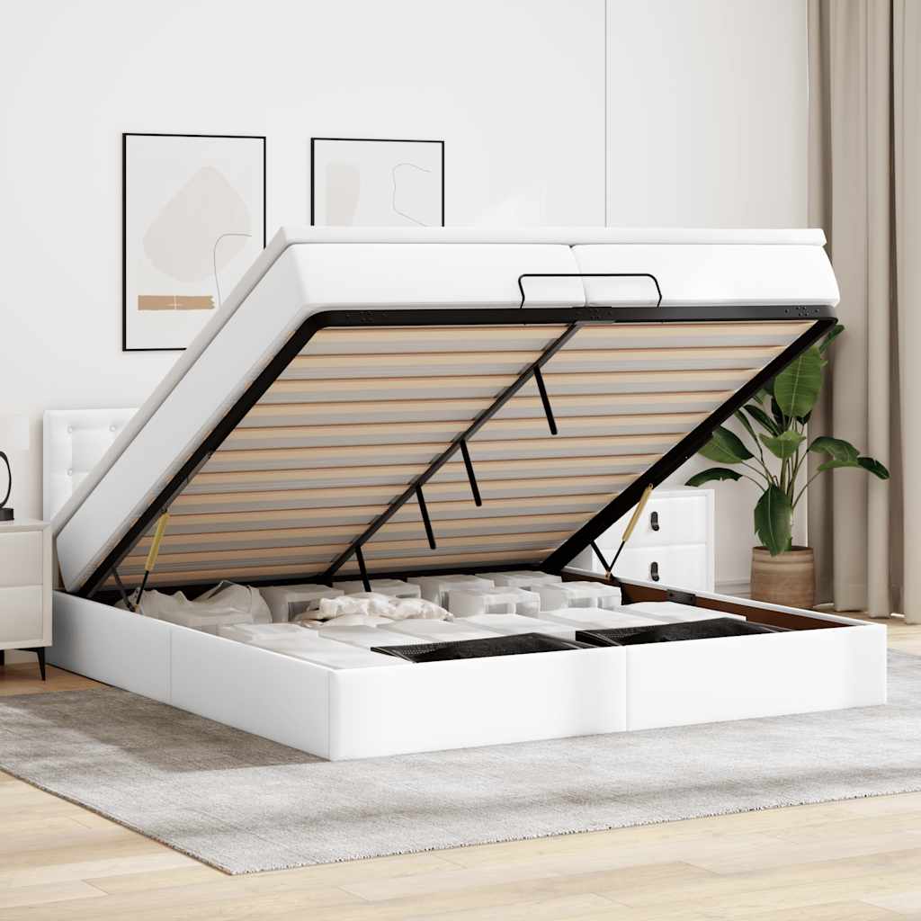 Estrutura de cama otomana com colchões 200x200cm branco puro