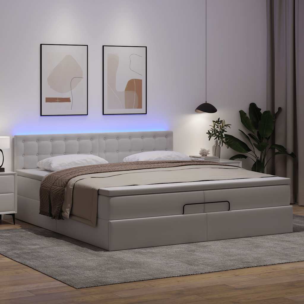 Estrutura de cama otomana com colchões 200x200cm branco puro