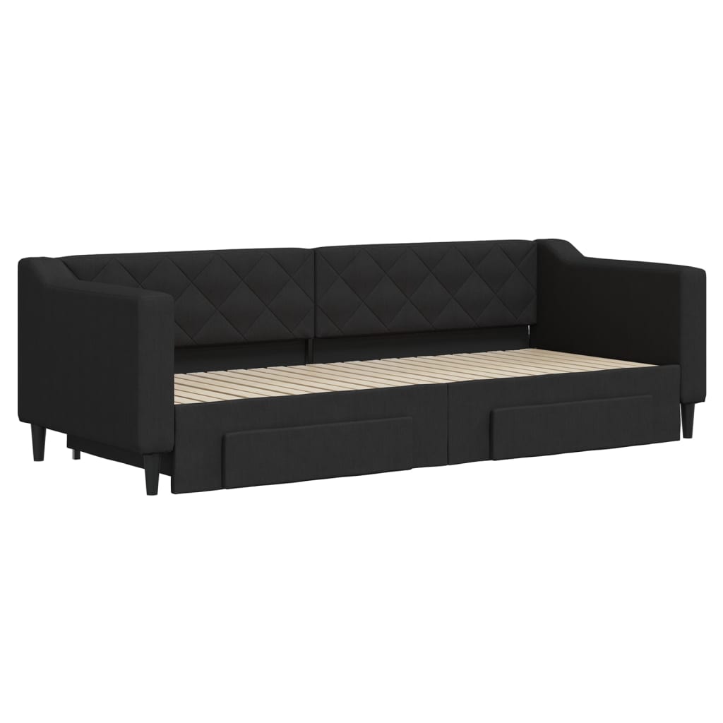 Sofá-cama com gavetão e gavetas 80x200 cm tecido preto
