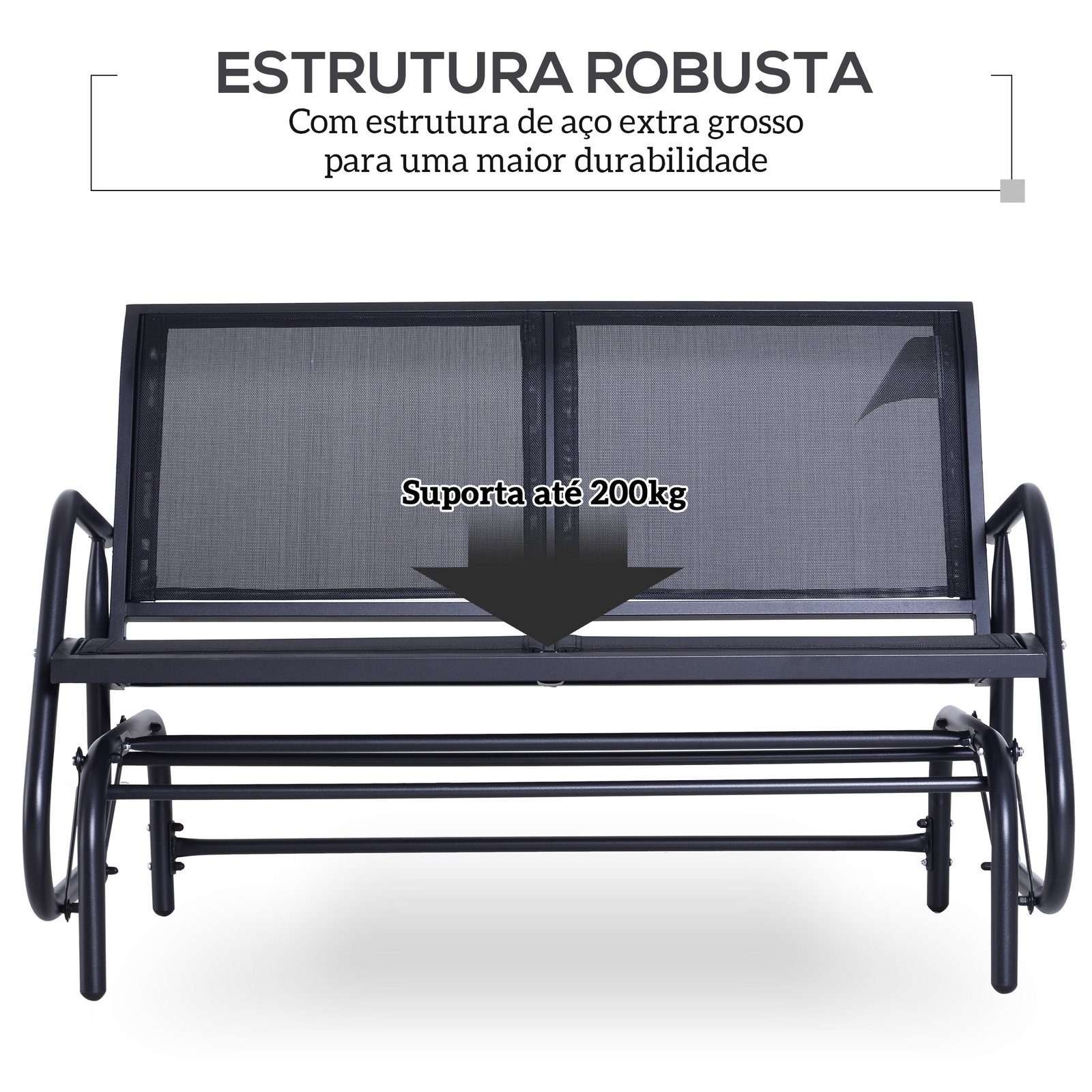 Baloiço de 2 lugares com tubo de metal e tecido de textilene para exteriores carga máx. 200 kg 120x70x85 cm preto