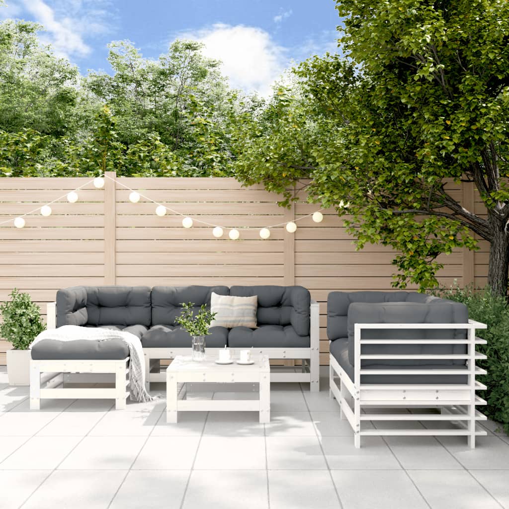 7 Pcs conjunto lounge de jardim pinho maciço branco