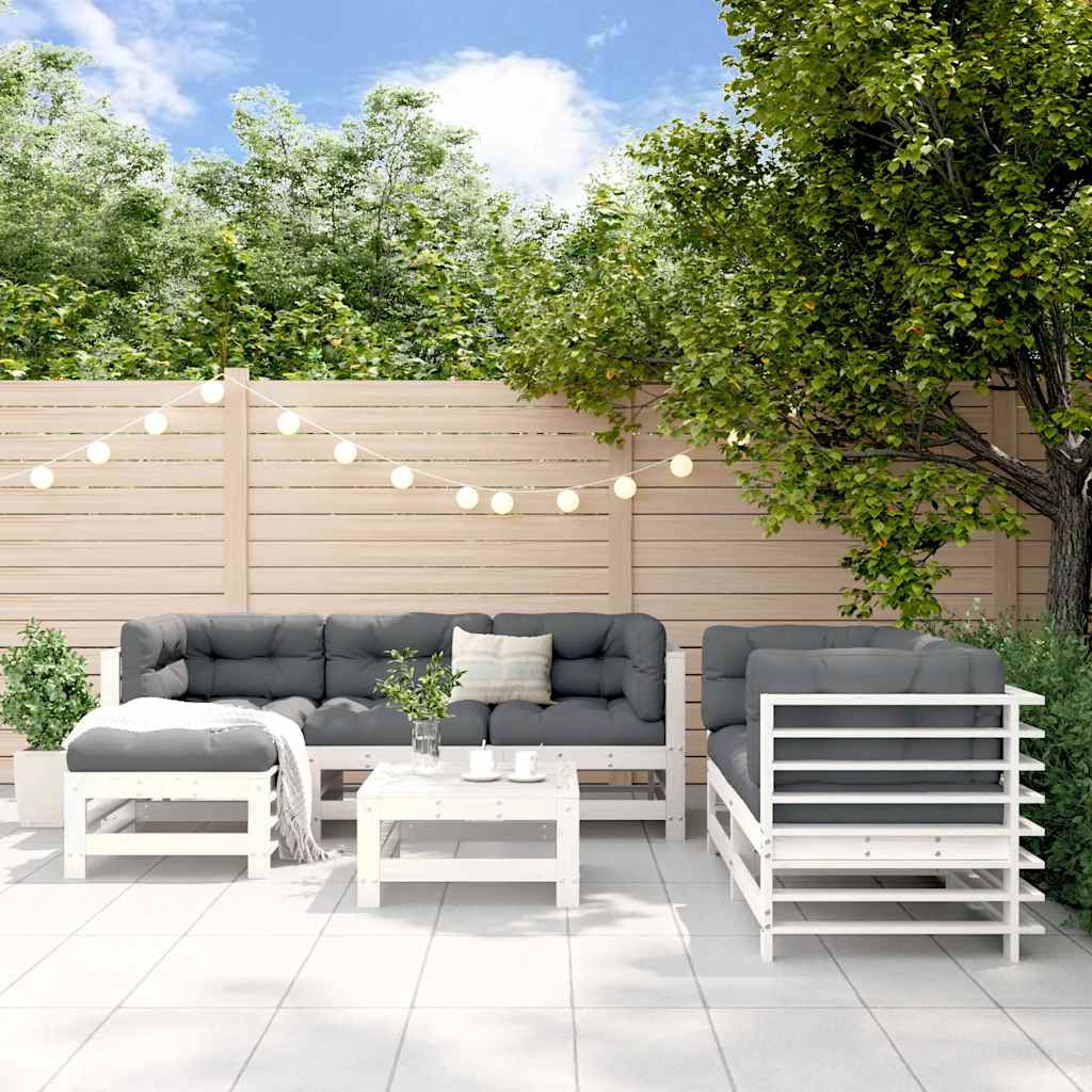 7 Pcs conjunto lounge de jardim pinho maciço branco