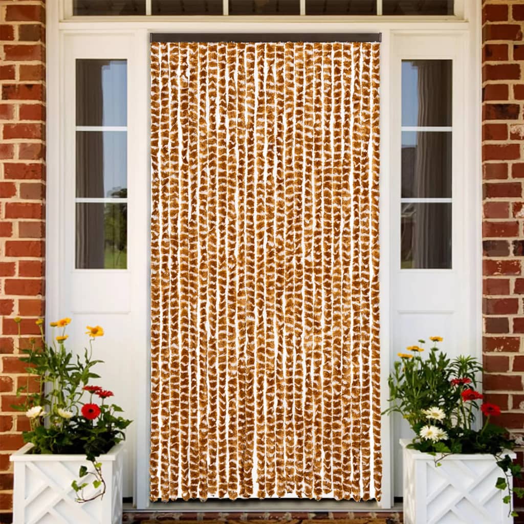 Cortina anti-insetos 100x200 cm chenille ocre e branco