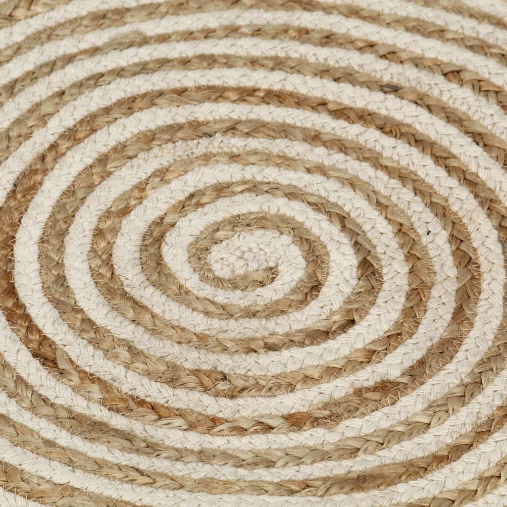 Tapete artesanal em juta com design em espiral branco 120 cm