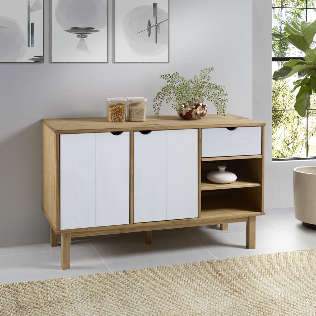 Aparador otta 114x43x73,5 cm pinho maciço castanho/branco