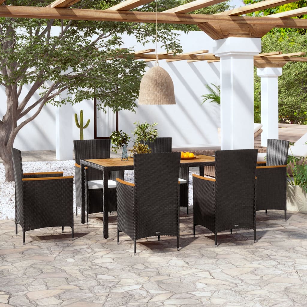 7 Pcs conjunto jantar exterior com almofadões vime PE