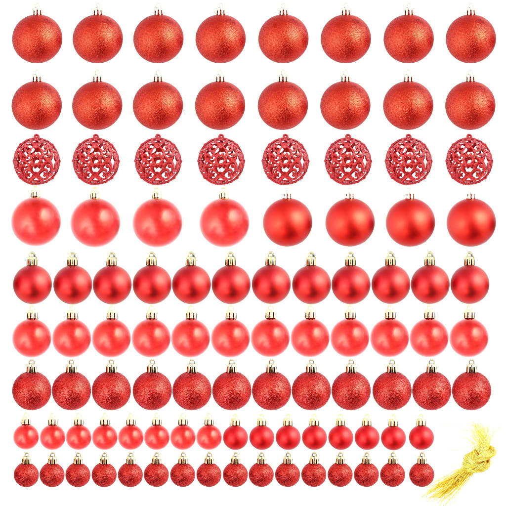 Conjunto de bolas de natal 100 pcs 3/4/6 cm vermelho