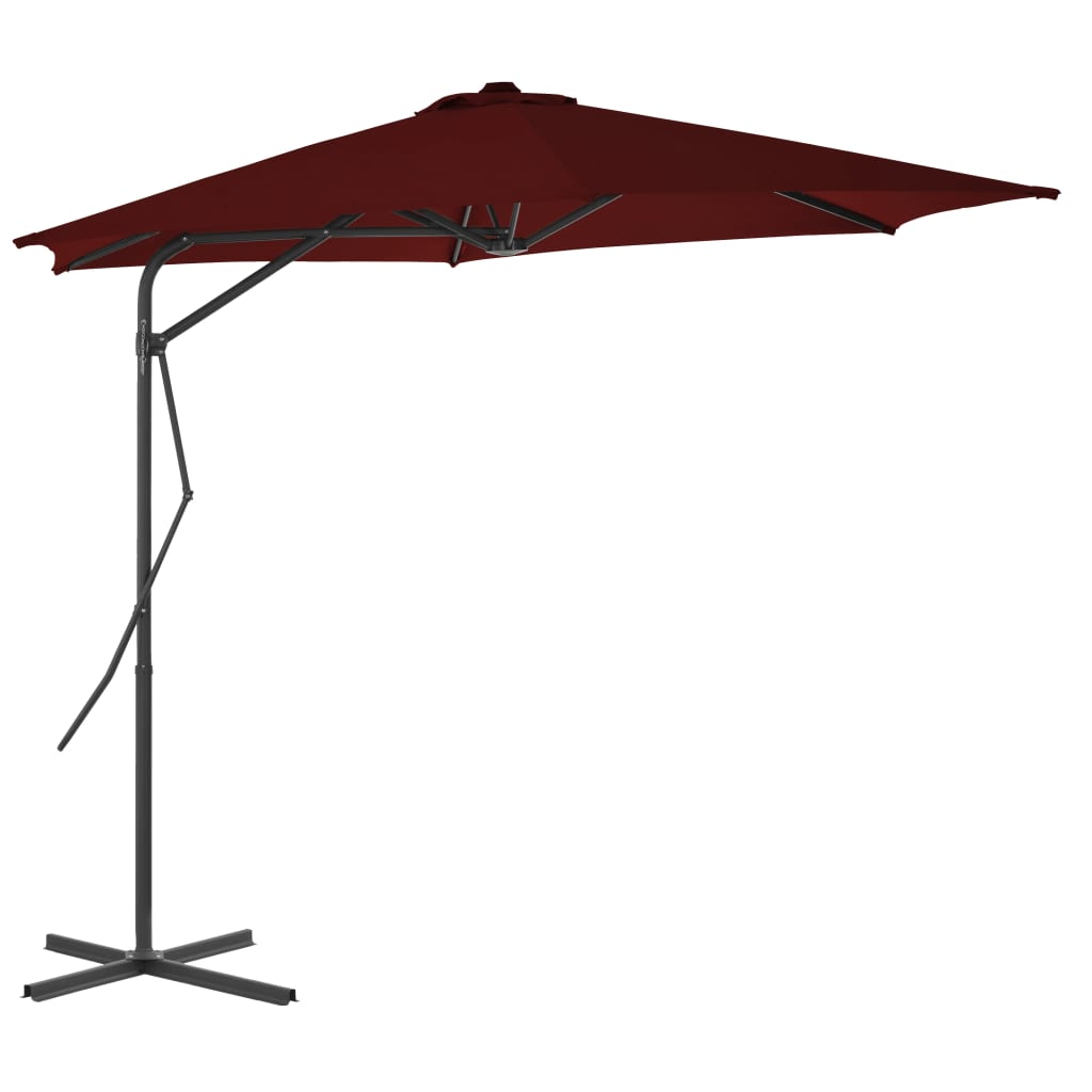 Guarda-sol de jardim com poste de aço 300x230 cm bordô