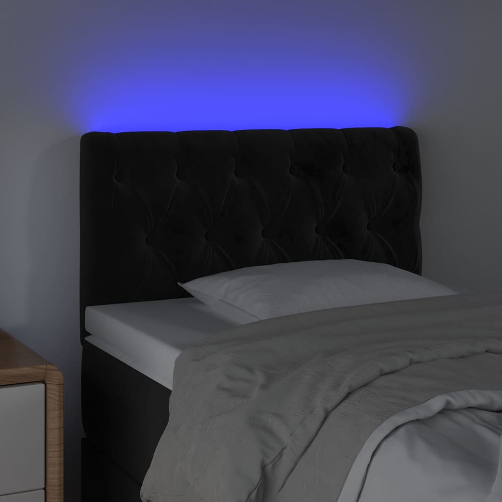 Cabeceira de cama c/ luzes LED veludo 80x7x78/88 cm preto