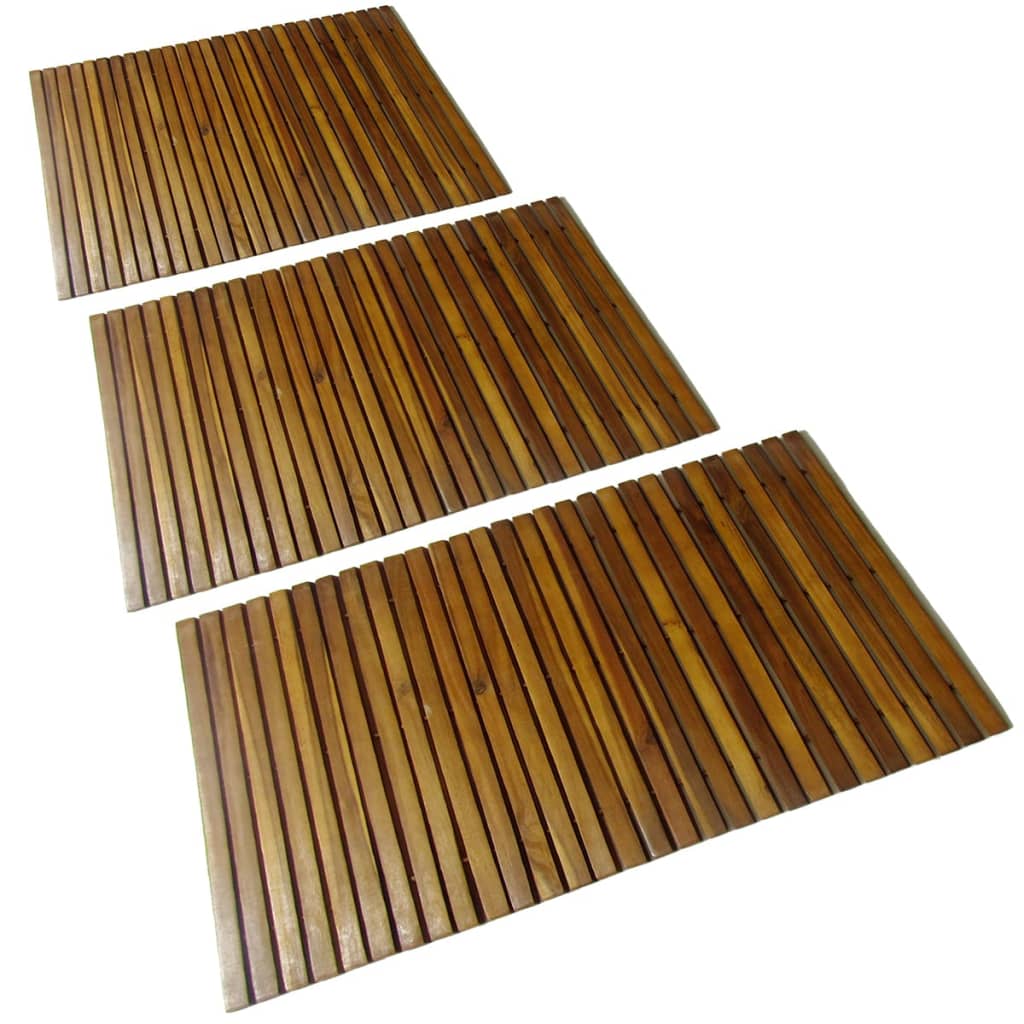 3 Pcs tapetes de banho de acácia 80 x 50 cm
