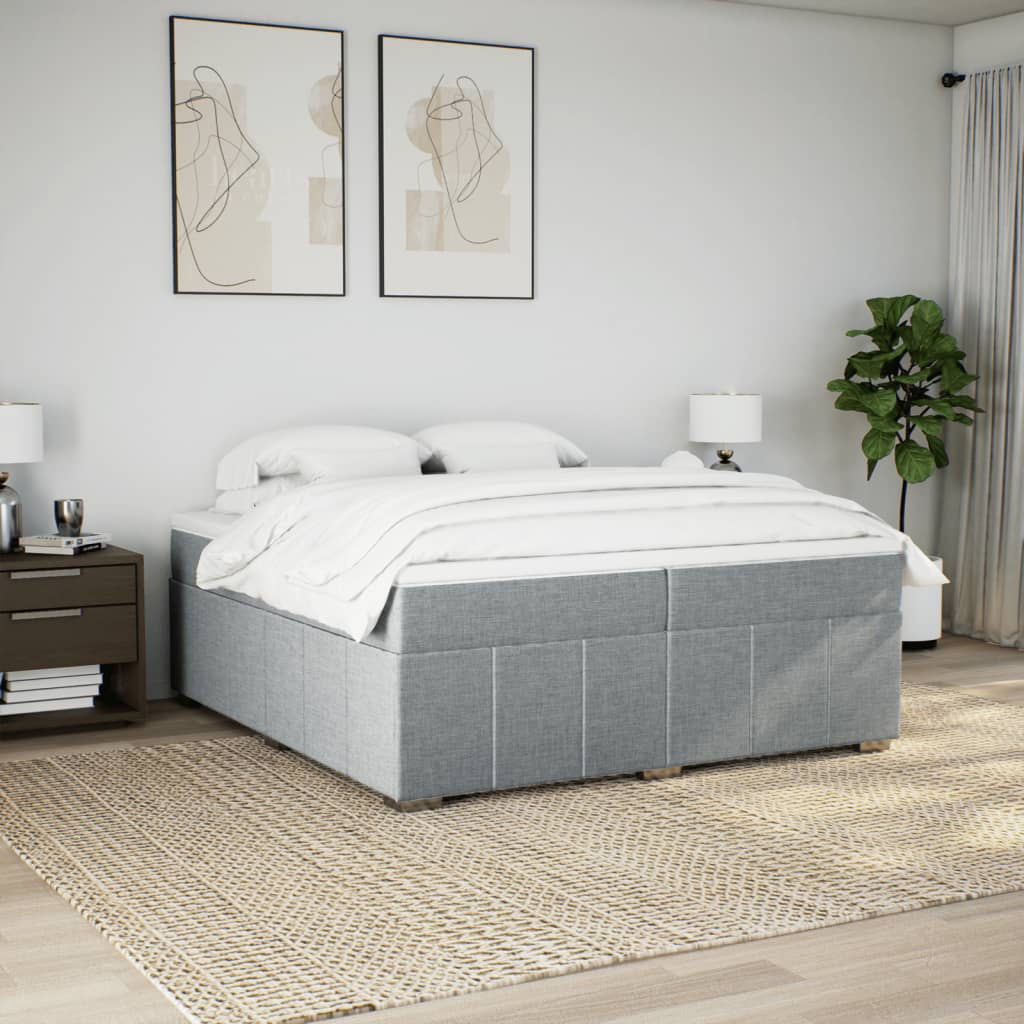 Cama com molas/colchão 200x200 cm tecido cinza-claro