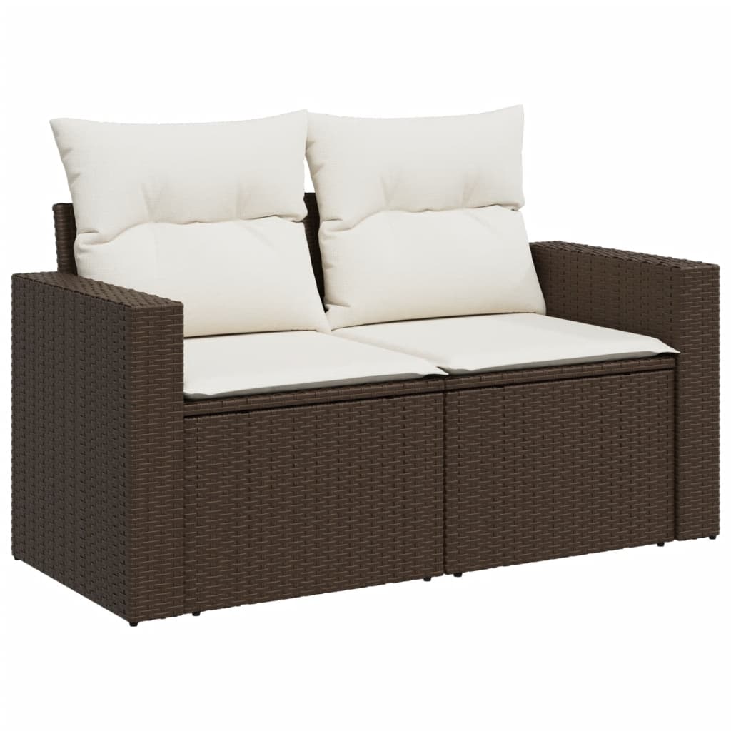 11 Pcs conjunto sofás de jardim c/ almofadões vime PE castanho