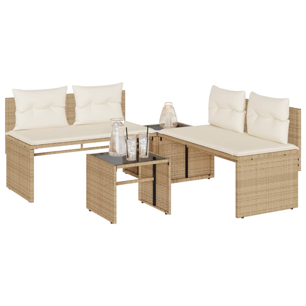 4 Pcs conjunto de sofás para jardim c/ almofadões vime PE bege