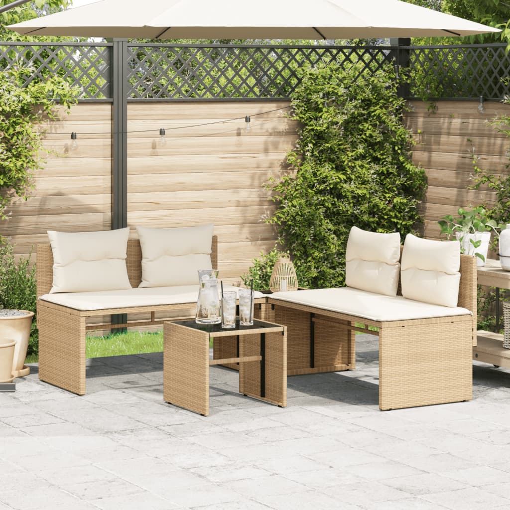 4 Pcs conjunto de sofás para jardim c/ almofadões vime PE bege
