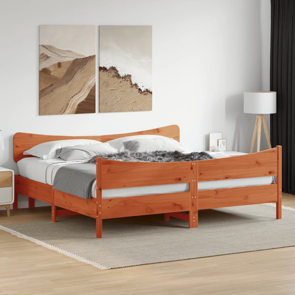 Cama sem colchão 180x200 cm pinho maciço castanho-mel