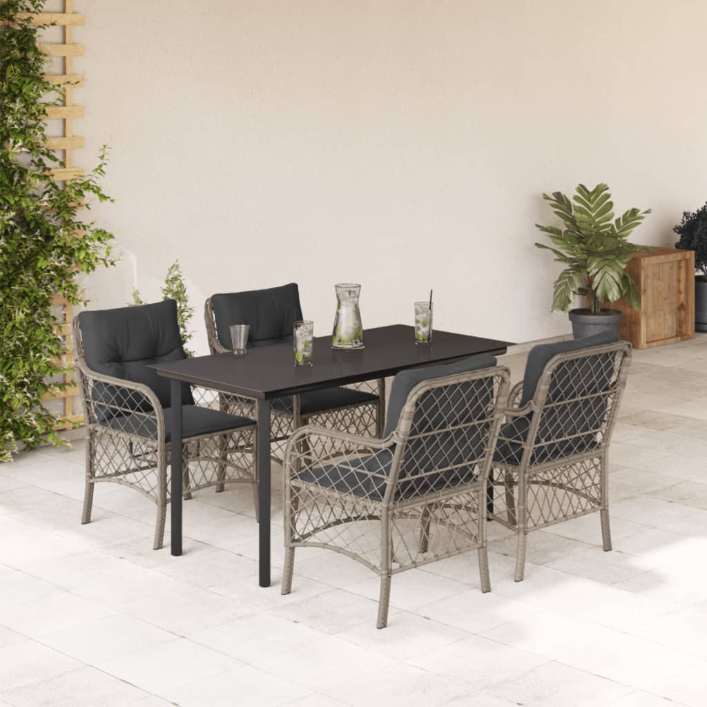 5 Pcs conjunto de jantar p/ jardim c/ almofadões cinzento claro