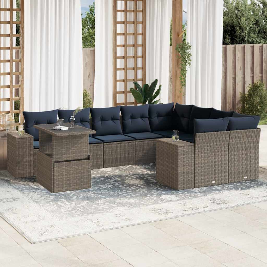 Conjunto de sofá de jardim com 10 peças e almofadas em rattan sintético cinza