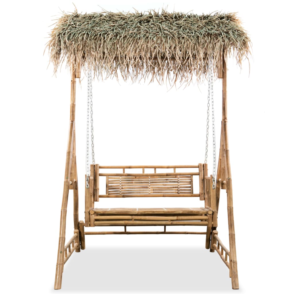 Banco de baloiçar 2 lugares bambu c/ folhas de palmeira 202cm