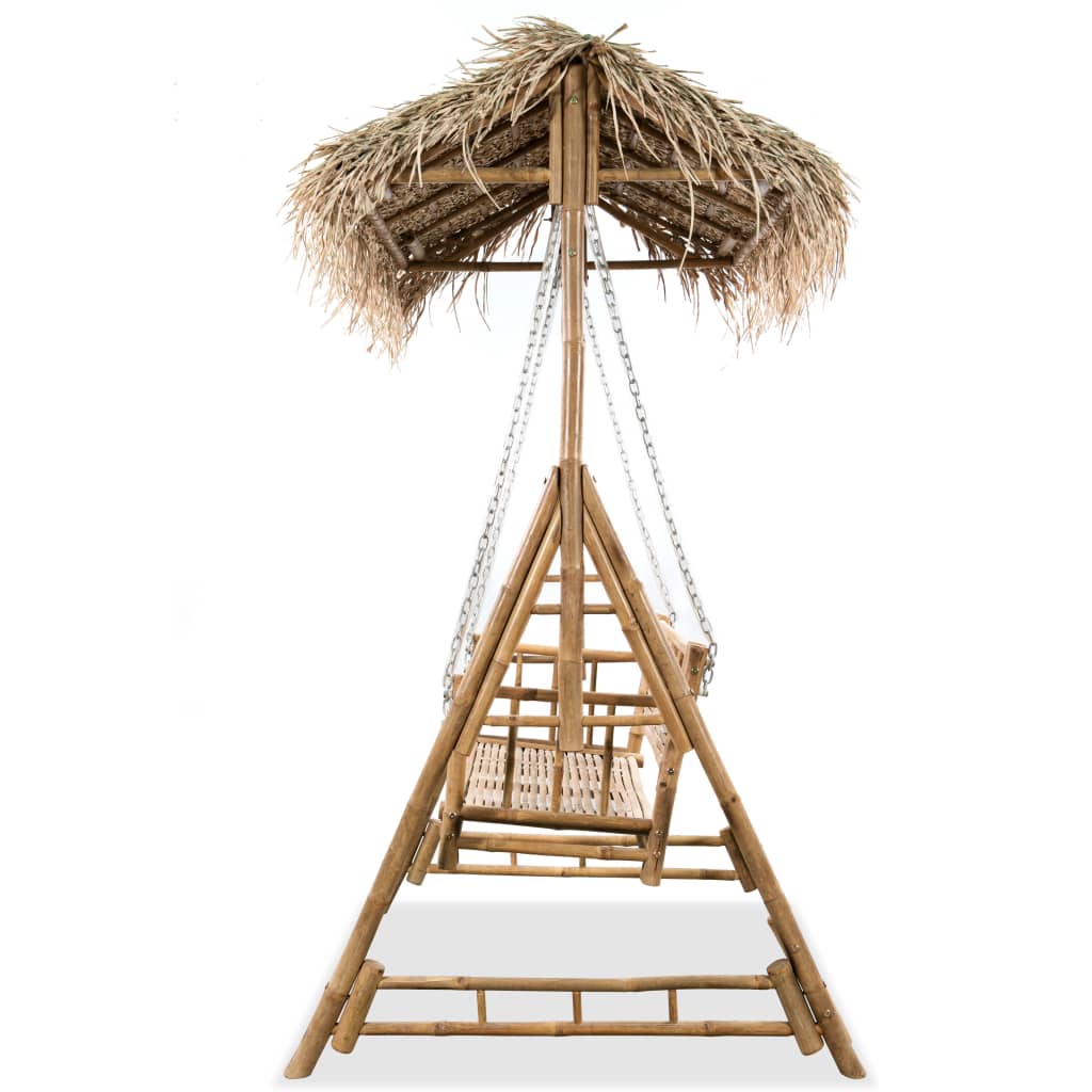 Banco de baloiçar 2 lugares bambu c/ folhas de palmeira 202cm