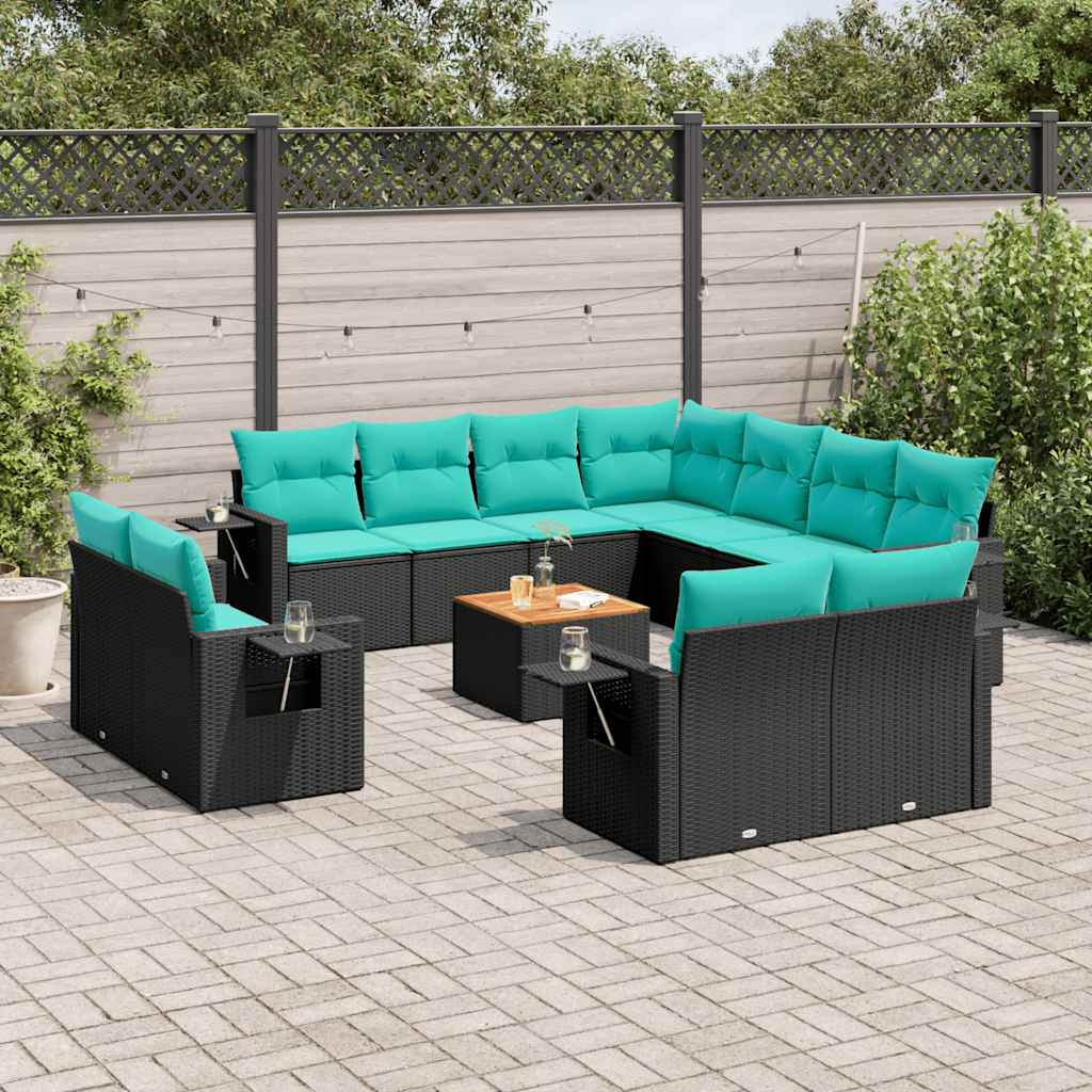 Conjunto de sofá de jardim com 12 peças e almofadas em rattan sintético preto