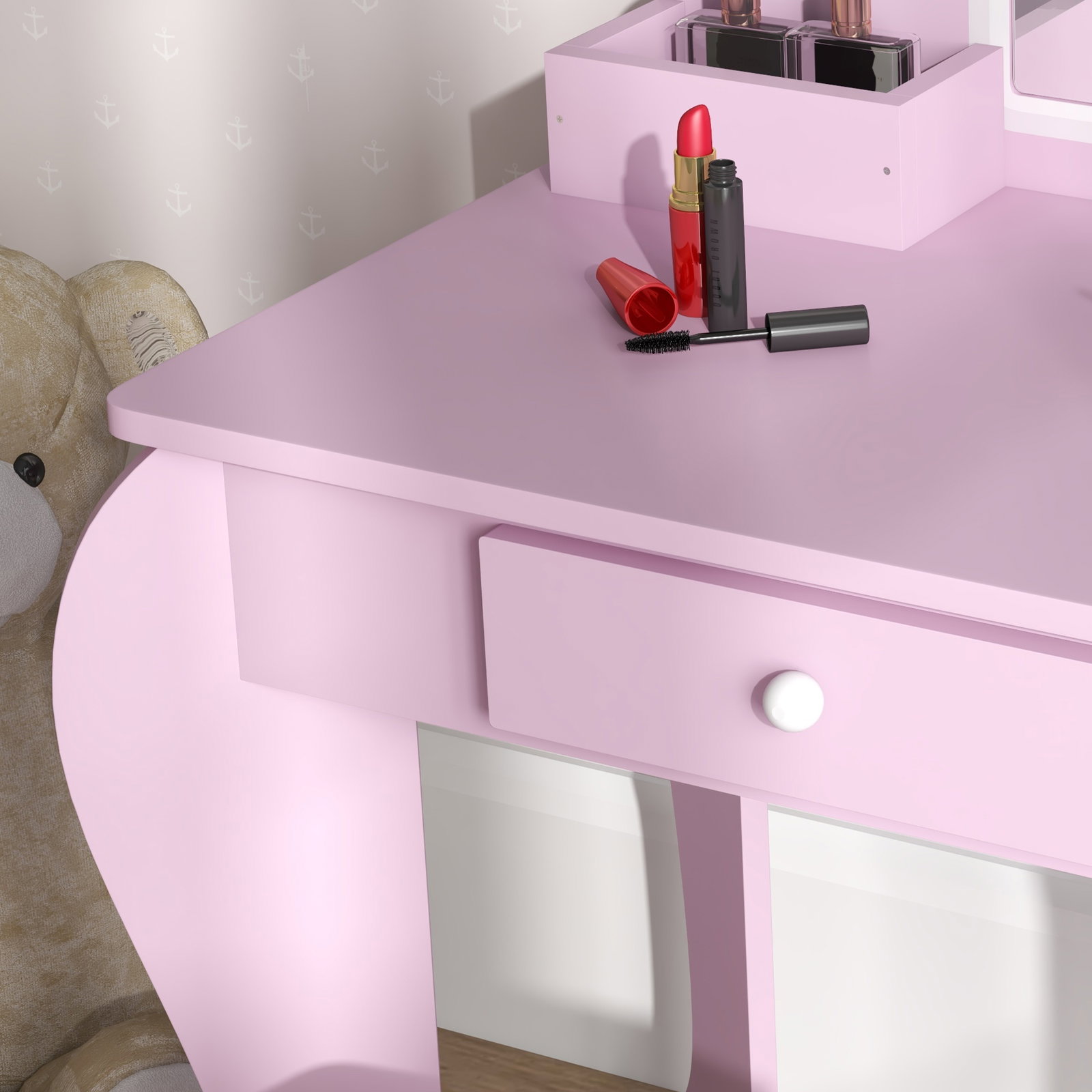 Toucador infantil para meninas e meninos toucador de maquilhagem com banco espelho gaveta e caixas de arrumação rosa