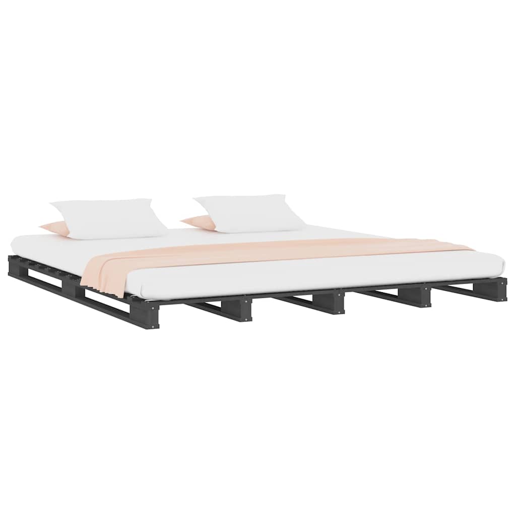 Cama de paletes king 150x200 cm pinho maciço cinzento