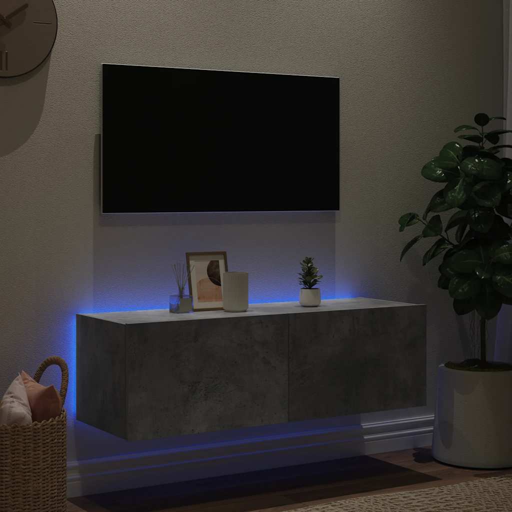 Móvel de parede p/ TV c/ luzes LED 100x35x31 cm cinza cimento