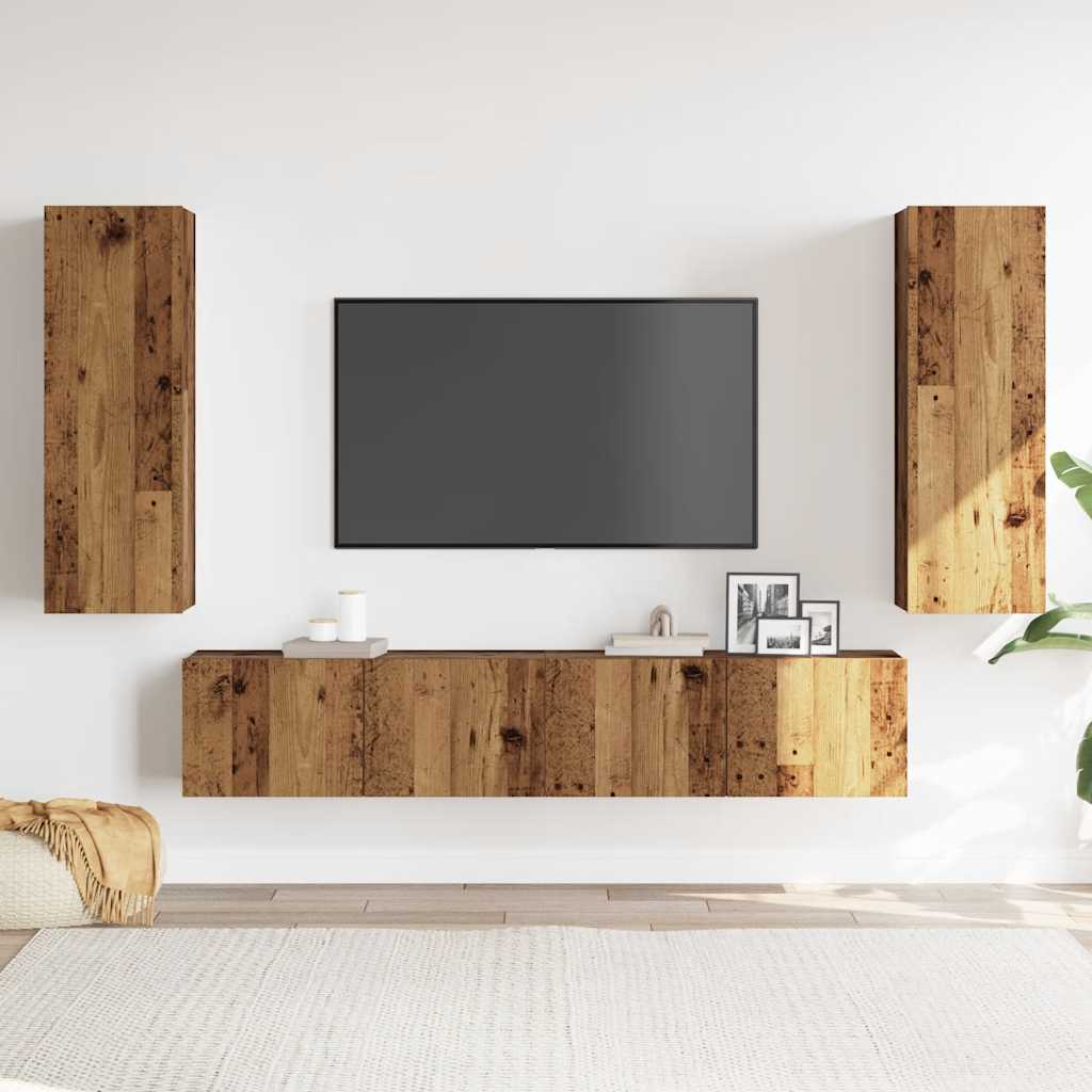 Armários de TV montados na parede 4 pcs madeira velha