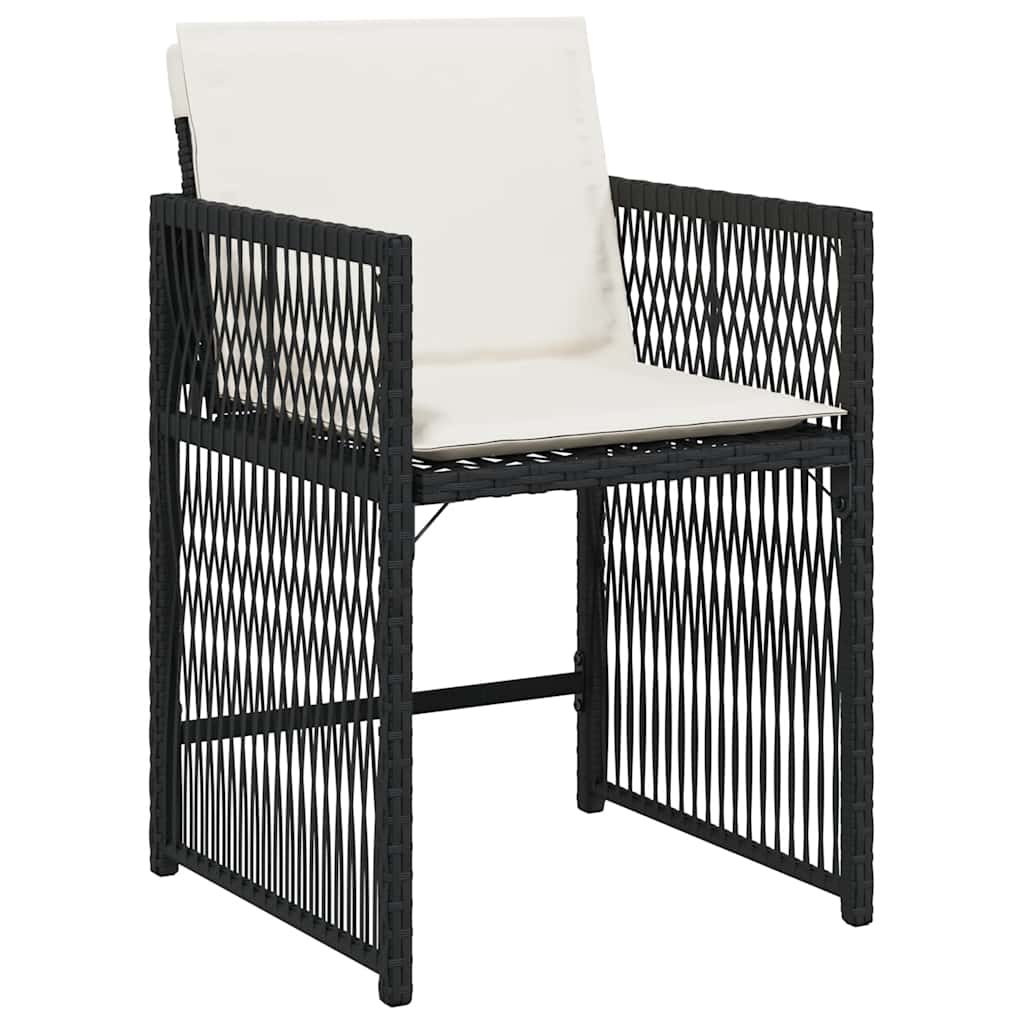 Cadeiras de jardim com almofadões 4 pcs vime PE preto