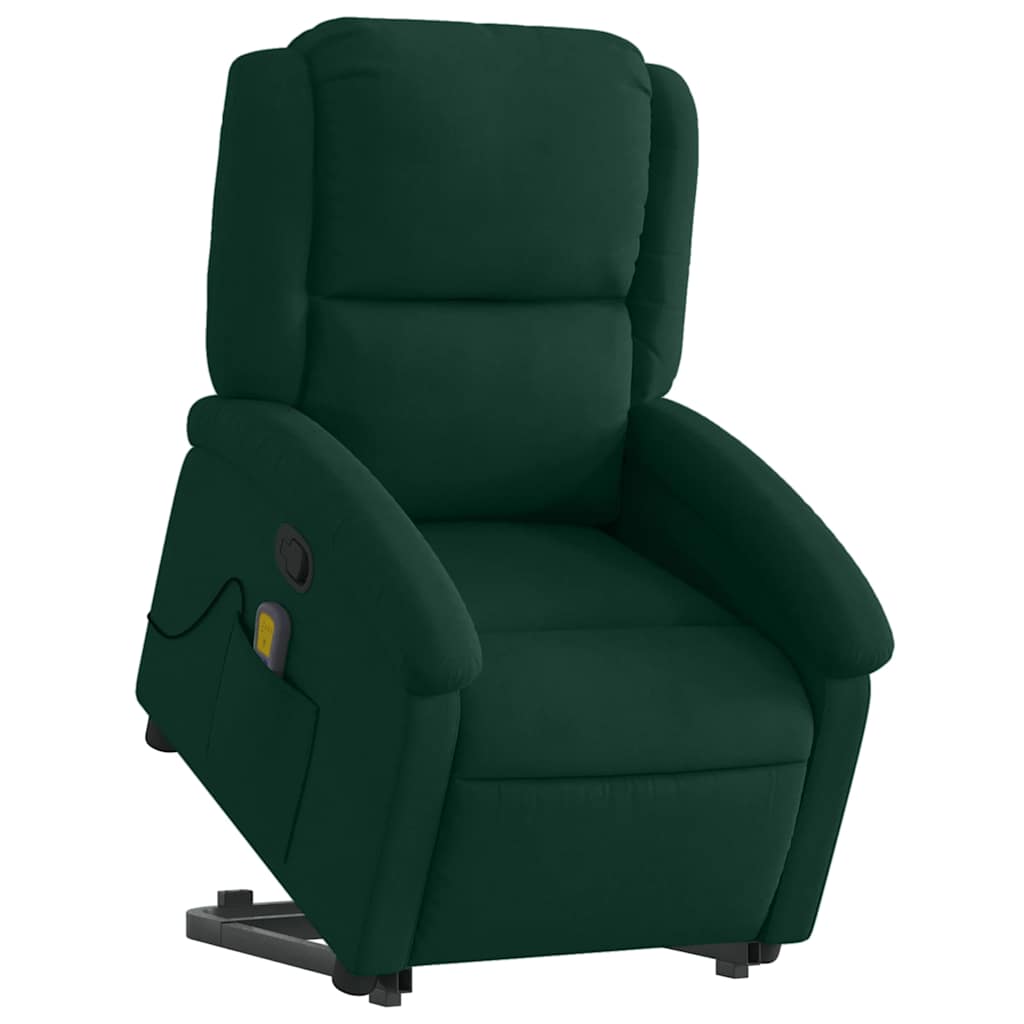 Poltrona elevatória de massagens veludo verde-escuro