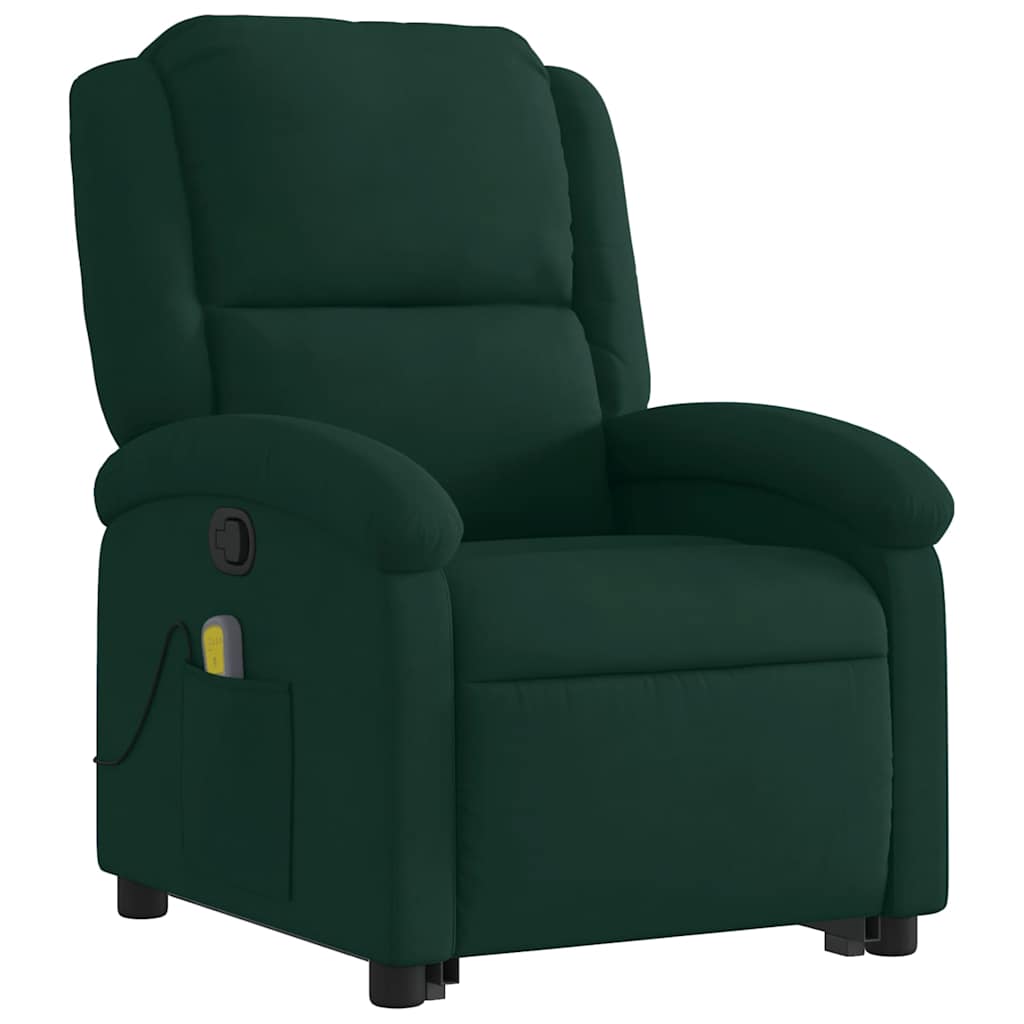 Poltrona elevatória de massagens veludo verde-escuro