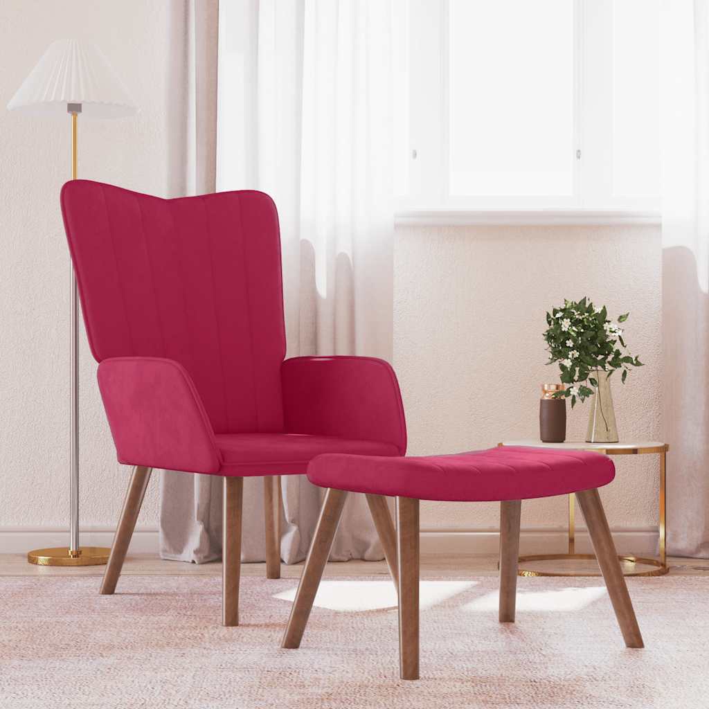 Cadeira de descanso com banco veludo vermelho tinto