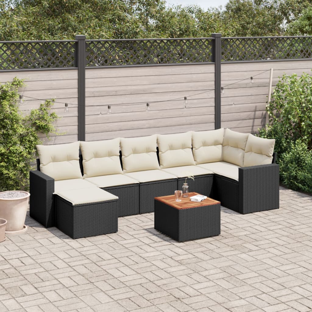 8 Pcs conjunto sofás de jardim com almofadões vime PE preto
