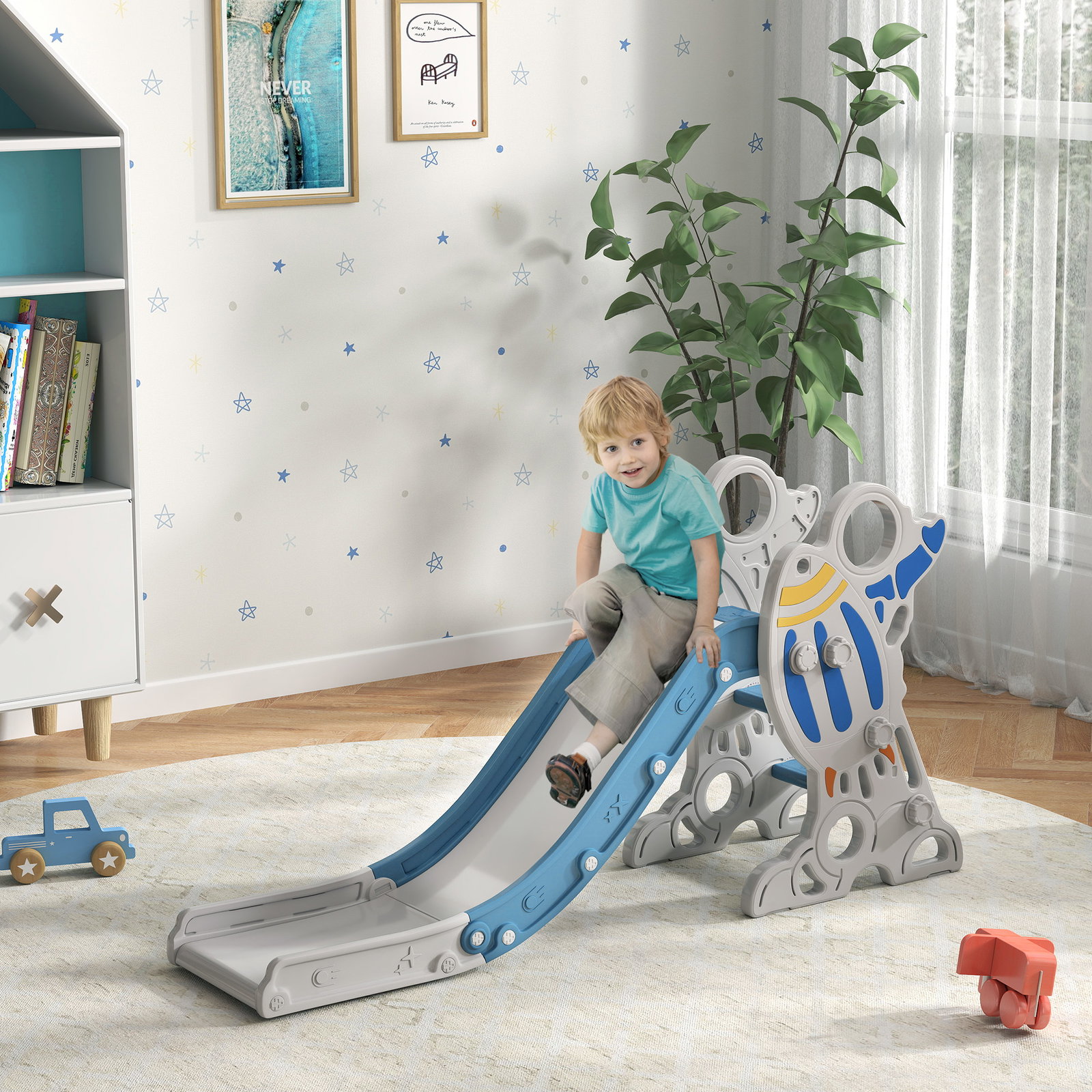 Escorregador para crianças de 18-36 meses com 3 degraus antiderrapantes 157x46,5x80 cm azul