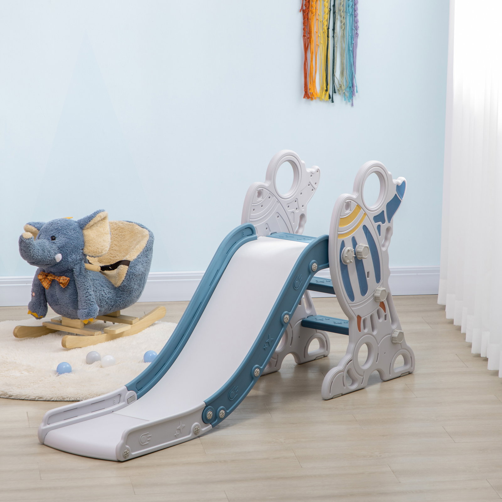 Escorregador para crianças de 18-36 meses com 3 degraus antiderrapantes 157x46,5x80 cm azul
